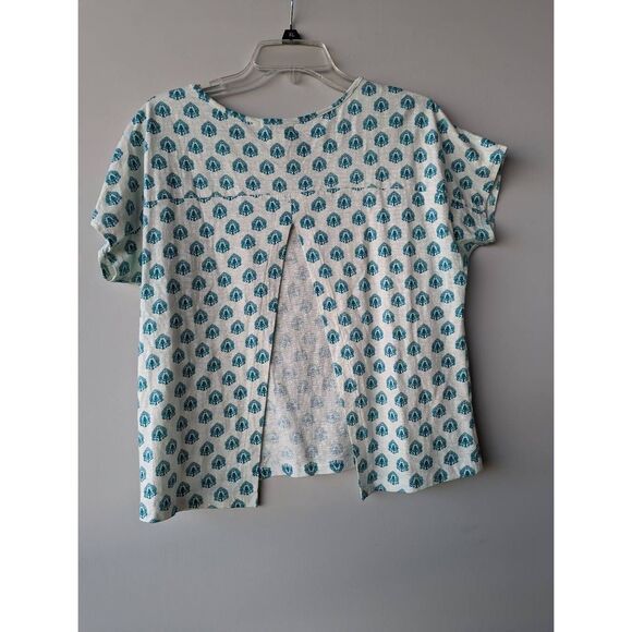 Sundance Women's White & Green Tree Print Slit Back Short-Sleeve Shirt Size M - Picture 4 of 4